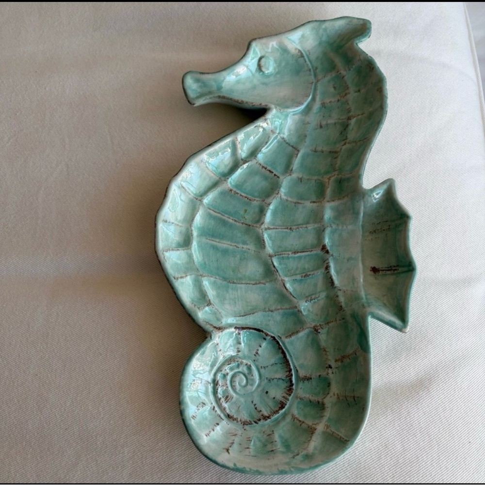 Large Ceramic Turquoise Seahorse Tray/Decor